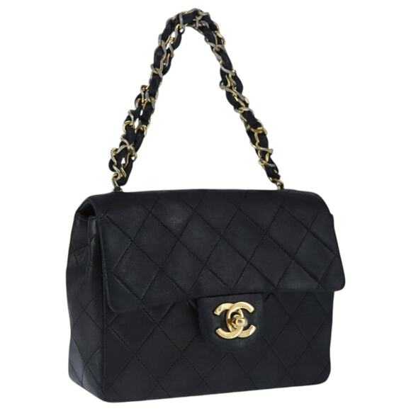 CHANEL Mini Materasse 17 Chain Hand Bag Lamb Skin Black Gold CC - Picture 1 of 16